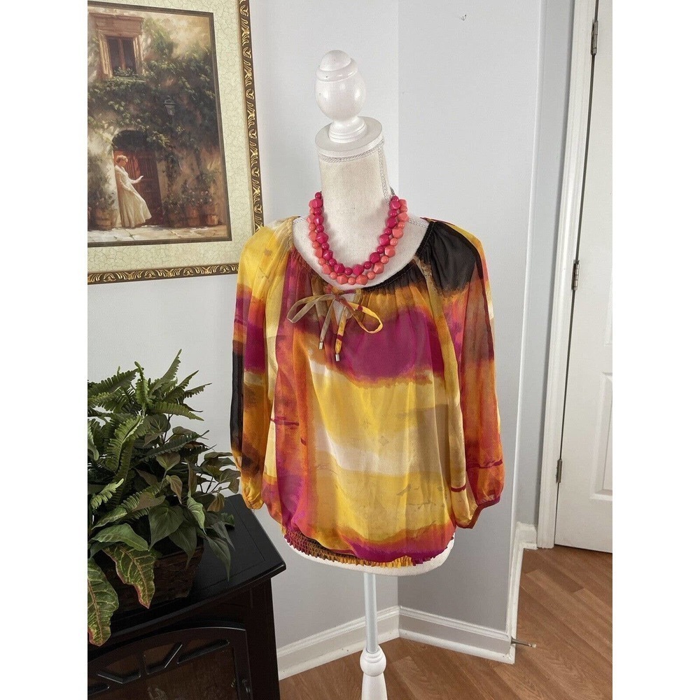 Alfani Women's Multicolor Abstract Round Neck Long Sleeve Pullover Sheer Top 8P - Picture 2 of 7